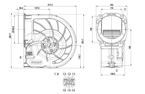 Центробежный вентилятор ebmpapst D2E160FK1102
