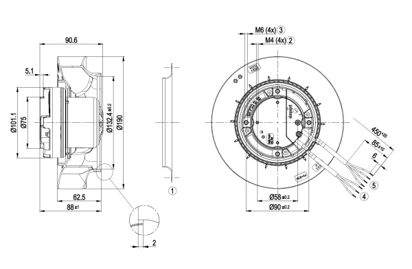 Центробежный вентилятор ebmpapst R3G190RD4503