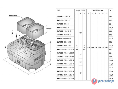 Станция насосная канализационная Pedrollo SAR 550 - VXm 10/50-ST 10м