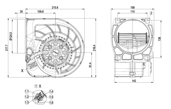 Центробежный вентилятор ebmpapst D2E140HR9707