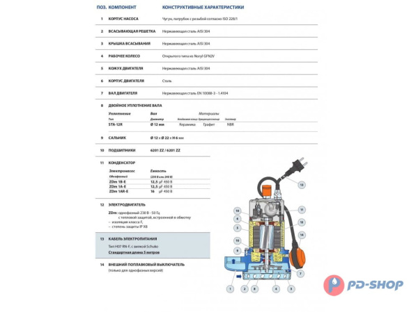 Насос дренажный Pedrollo ZDm 1 A-E 5m