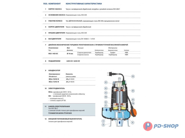 Насос фекальный Pedrollo MC 15/45