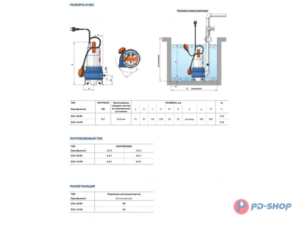 Насос фекальный Pedrollo ZXm 1B/40